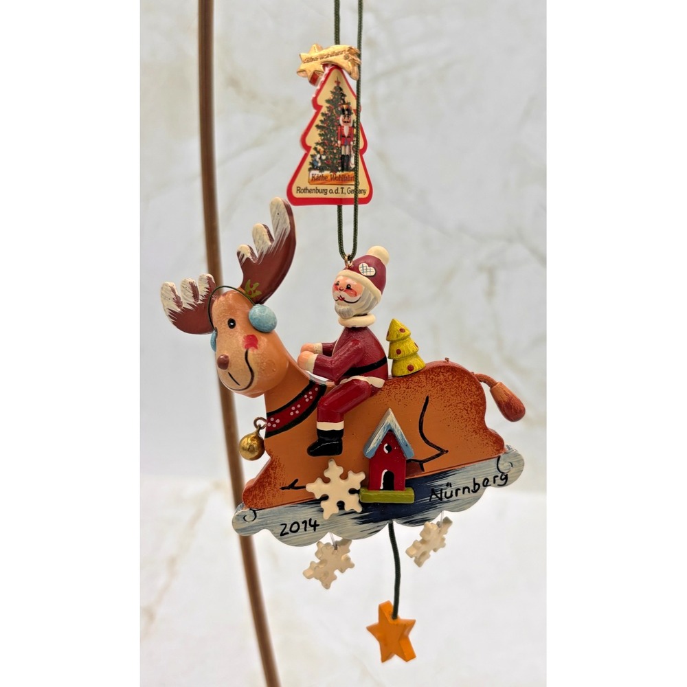 Käthe Wohlfahrt Santa On Reindeer Wooden Christmas‎ Ornament Nürnberg 2014 EUC